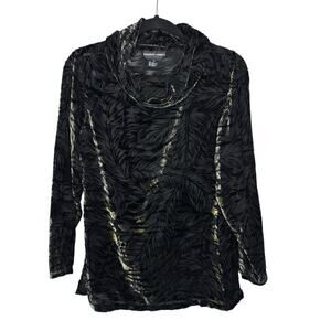 ROBERT LOUIS / vintage silk blend velvet burnout cowl neck leaf blouse top / S